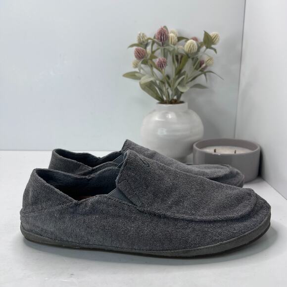 Olukai Moloa Hulu Loafer Slippers Fold Down Heel Soft Grey Wool 10411 Men's 12 - Picture 3 of 9